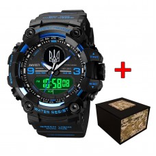 Awarder 001BUUASI Тризуб срібло Чорні з синім + Коробка.