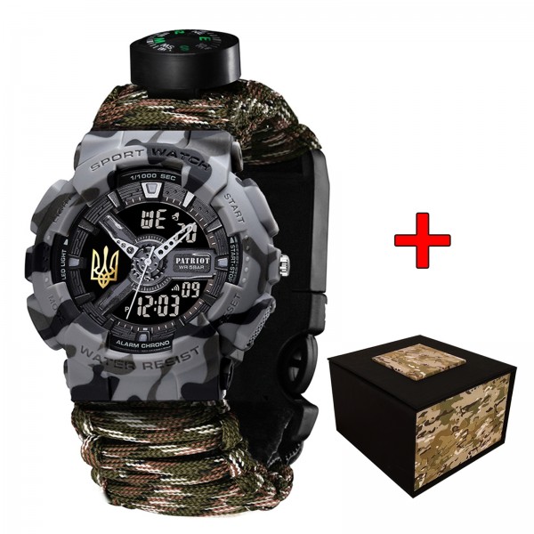 Patriot 005 Тризуб золото Сірий камуфляж Паракордовий ремінець Camo Green+Коробка - 1201-0406-30