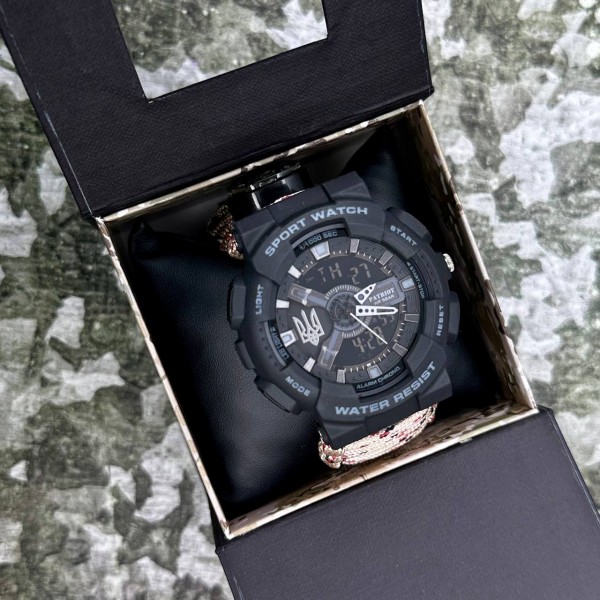 Patriot 005 Тризуб срібло Чорний Паракордовий ремінець Desert Camo + Коробка - 1201-0401-30