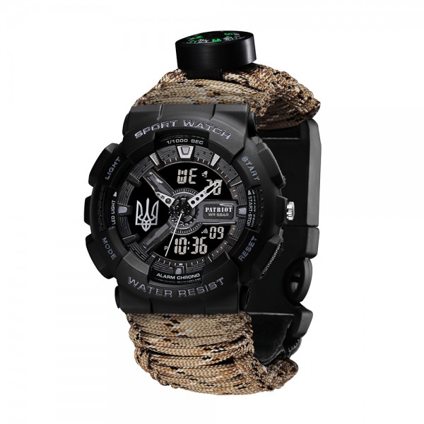 Patriot 005 Тризуб срібло Чорний Паракордовий ремінець Desert Camo + Коробка - 1201-0401-30