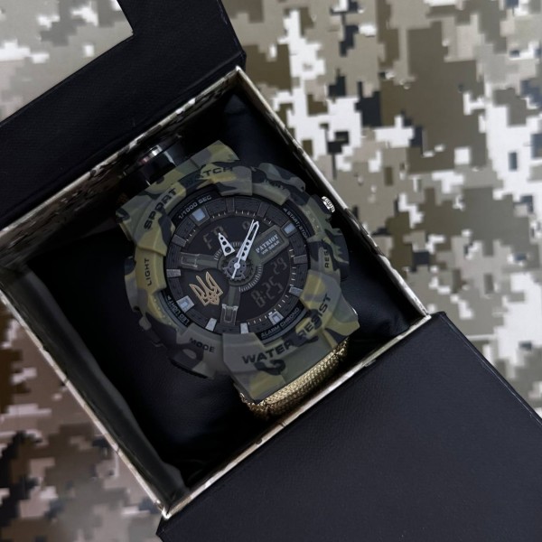 Patriot 005 Тризуб золото Camo Green Паракордовий ремінець Khaki + Коробка. - 1201-0427-30 Patriot 005 Тризуб золото Camo Green Паракордовий ремінець Khaki + Коробка. - 1201-0427-30