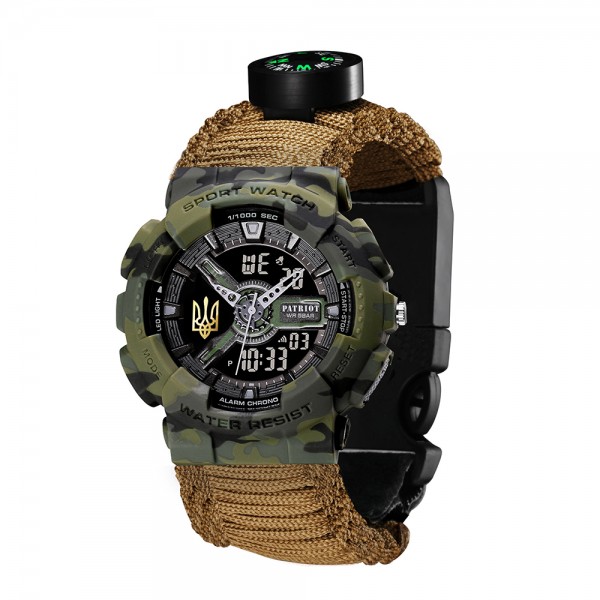 Patriot 005 Тризуб золото Camo Green Паракордовий ремінець Khaki + Коробка. - 1201-0427-30 Patriot 005 Тризуб золото Camo Green Паракордовий ремінець Khaki + Коробка. - 1201-0427-30