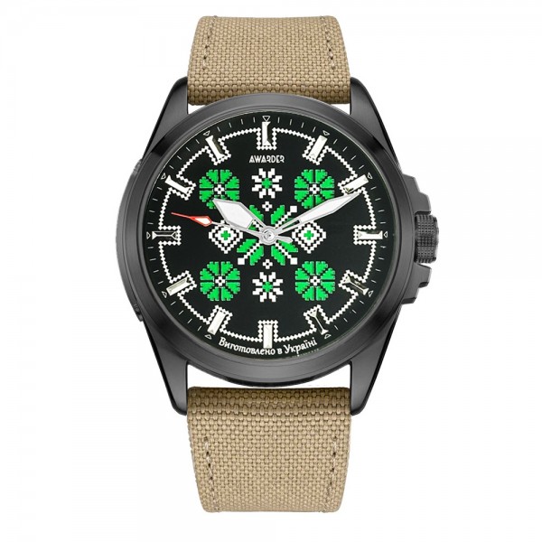 Awarder Embroidery Black-Green Khaki Battery 10ATM - 1202-0033-29