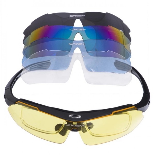 Окуляри тактичні Oakley з 5-ма змінними лінзами з поляризацією та Лого в чохлі Чорні - 2592154