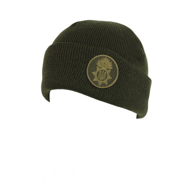 Шапка в'язана з флісовою підкладкою НГУ з кокардою Олива Pancer - 3565764