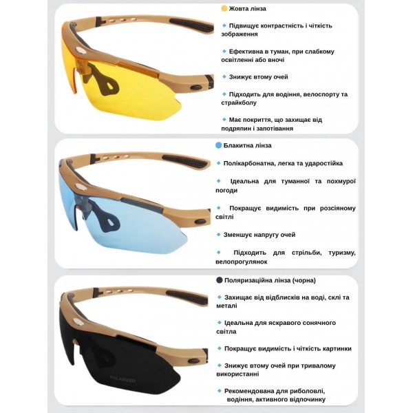 Окуляри тактичні Oakley (5 лінз) з поляризацією Койот - 3576969 Окуляри тактичні Oakley (5 лінз) з поляризацією Койот - 3576969