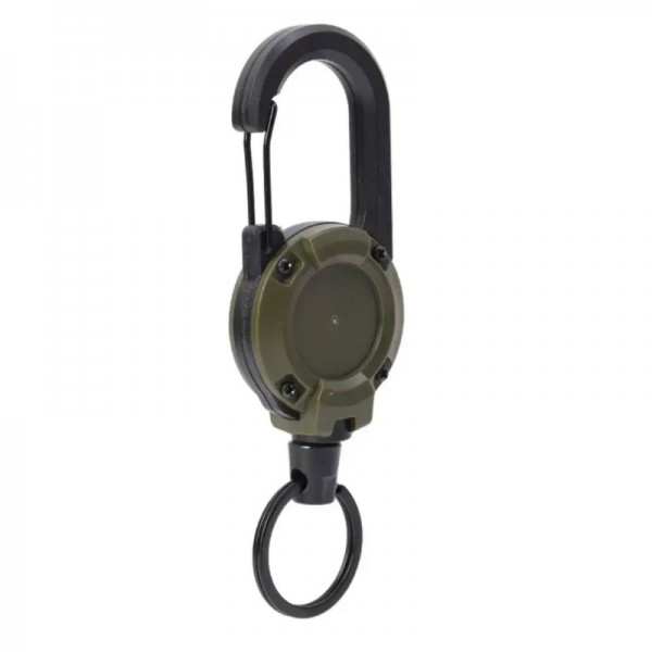 Карабін - ретрактор висувний (брелок) зі сталевим тросом Олива - 3592809