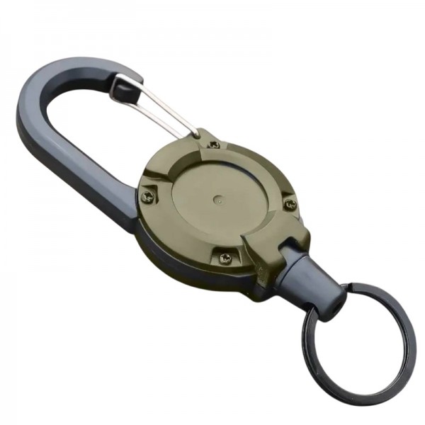 Карабін - ретрактор висувний (брелок) зі сталевим тросом Олива - 3592809