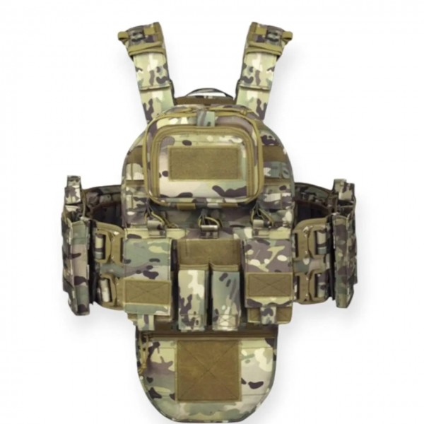 Плитоноска тактична штурмова YAKEDA на 9 підсумків + напашник зі швидким скиданням Cordura 1000D Мультикам - 3593046