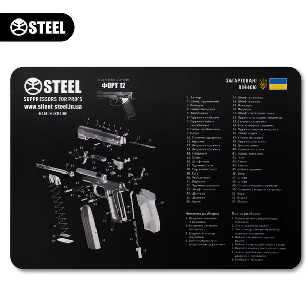 Коврик Steel для чистки оружия со взрыв-схемой пистолета Форт 12 (ч/б) - 3594329