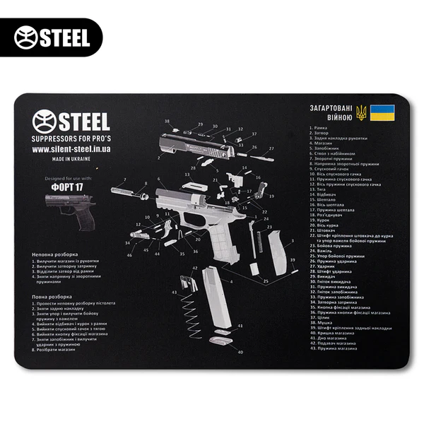 Коврик Steel для чистки оружия со взрыв-схемой пистолета Форт 17 (ч/б) - 3594331