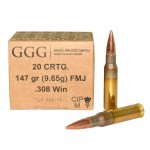 Патрон нарезной GGG k.308Win 147g (9.65г.) FMJ 20шт. / Уп.