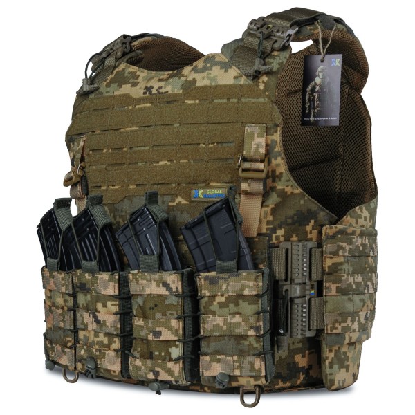 Плитоноска Warmor Gen.4 с быстрым сбросом, 4 подсумка (пиксель, 2 класс) - 3581185