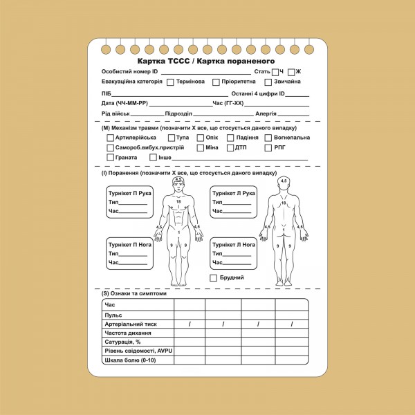 Картка пораненого TCCC (10 шт.) - 3577074