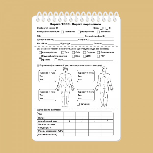 Набор карт раненого SET OF CARDS TCCC (TACTICAL COMBAT CASUALTY CARE) А6 - 3577073 Набор карт раненого SET OF CARDS TCCC (TACTICAL COMBAT CASUALTY CARE) А6 - 3577073