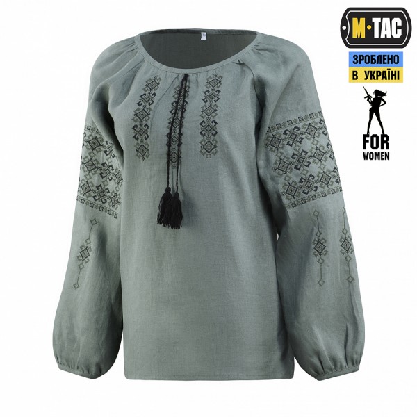 M-Tac вышиванка женская 100% лён серо-зеленая - 80040007