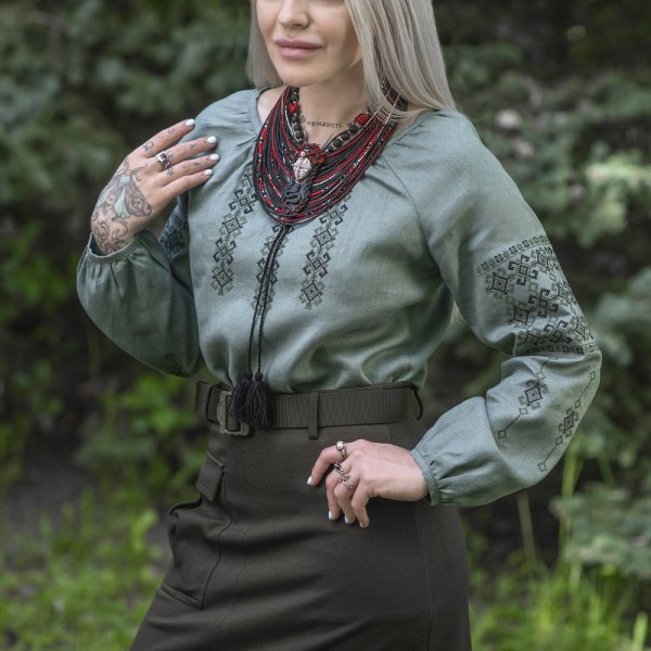 M-Tac вышиванка женская 100% лён серо-зеленая - 80040007 M-Tac вышиванка женская 100% лён серо-зеленая - 80040007