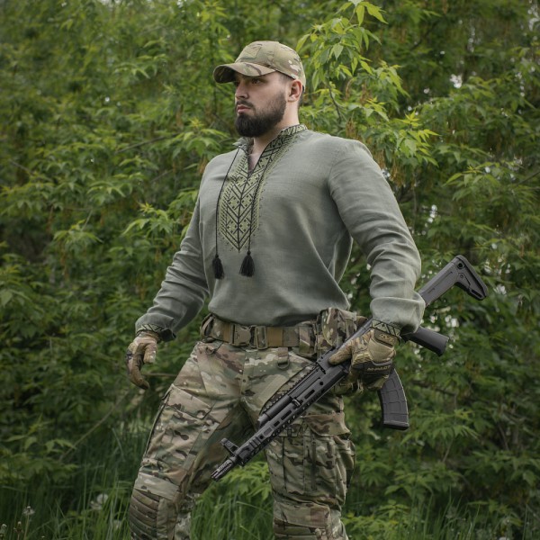 M-Tac вышиванка 100% лён олива - 80031001 M-Tac вышиванка 100% лён олива - 80031001