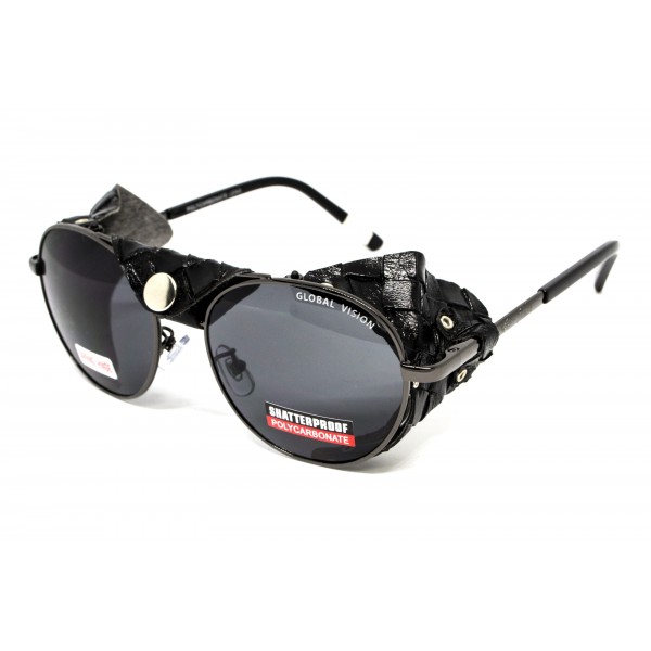 Очки защитные Global Vision Aviator-5 GunMetal (gray), серые в темной оправе со съёмным уплотнителем из синтетитечской "кожи" - 3574238