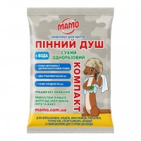 Сухой душ пенный одноразовый МАМО КОМПАКТ с ВОДОЙ (испанский спонж из 3 г дерматогеля, 2 полотенца из целлюлозы 40×50 см, саше с водой 40 мл)