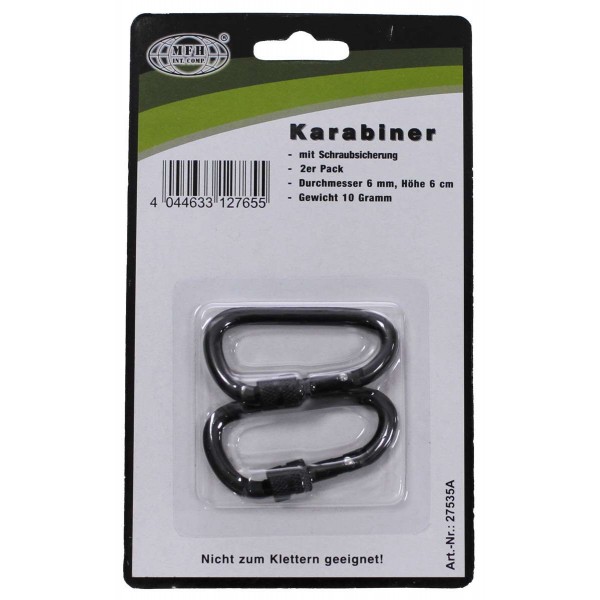 Карабин D 6mmx6 cm, black, screw lock - 3555614
