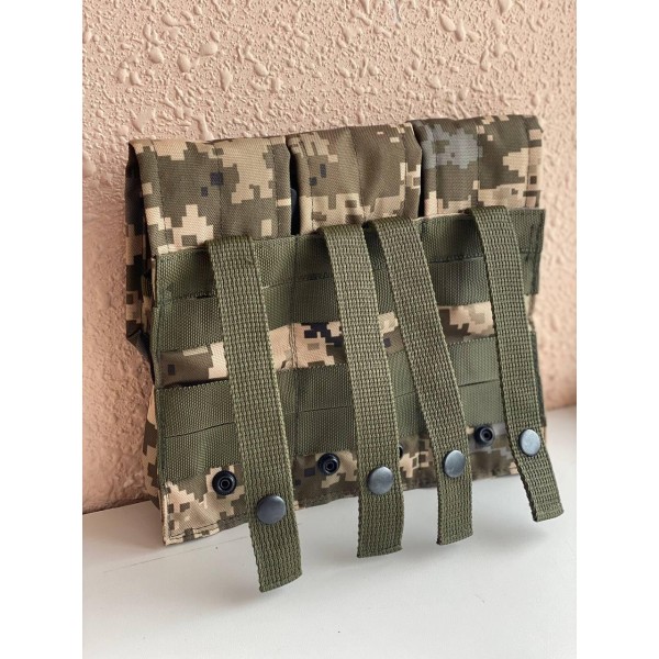 Подсумок тройной для магазинов АК закрытый с MOLLE на кнопках (ММ-14) МК - 3575931