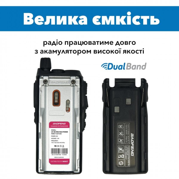 Рація Baofeng UV-82 MK5 8W, Батарея Li-ion 1800 маг + Ремінець для рації Mirkit - 3575570 Рація Baofeng UV-82 MK5 8W, Батарея Li-ion 1800 маг + Ремінець для рації Mirkit - 3575570