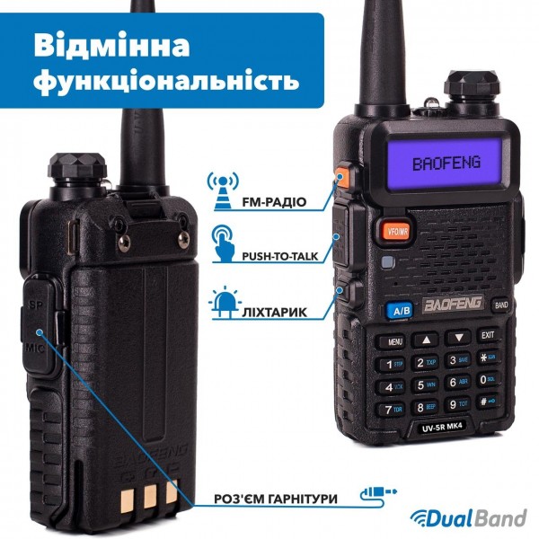 Рация Baofeng UV-5R (MK4) 8 Ватт в комплекте с отстегивающимся ремешком на шею Mirkit - 3575567