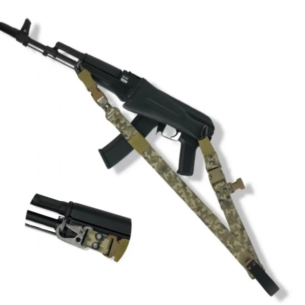 Ремень оружейный двухточечный с усиленным карабином uaBRONIK Пиксель - 3575331