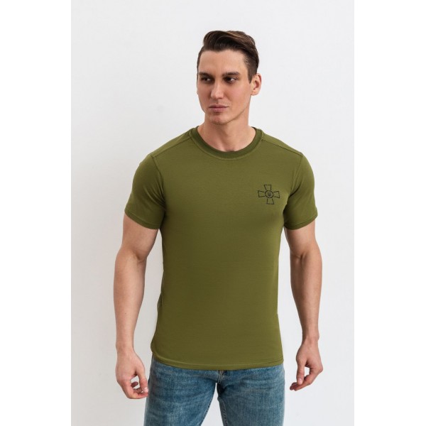 Футболка мужская х/б олива с принтом ВСУ Inter - 3574162