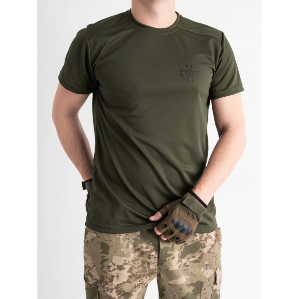Футболка мужская CoolMax хаки с принтом ВСУ - 3573582