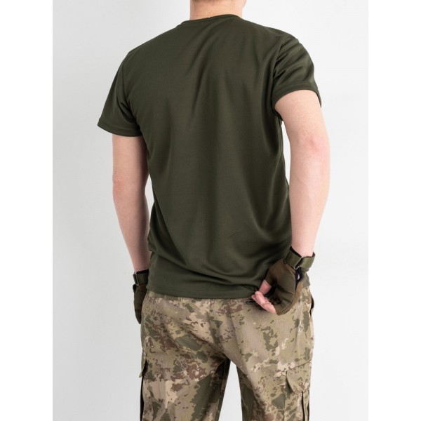 Футболка мужская CoolMax хаки с принтом ВСУ - 3573582