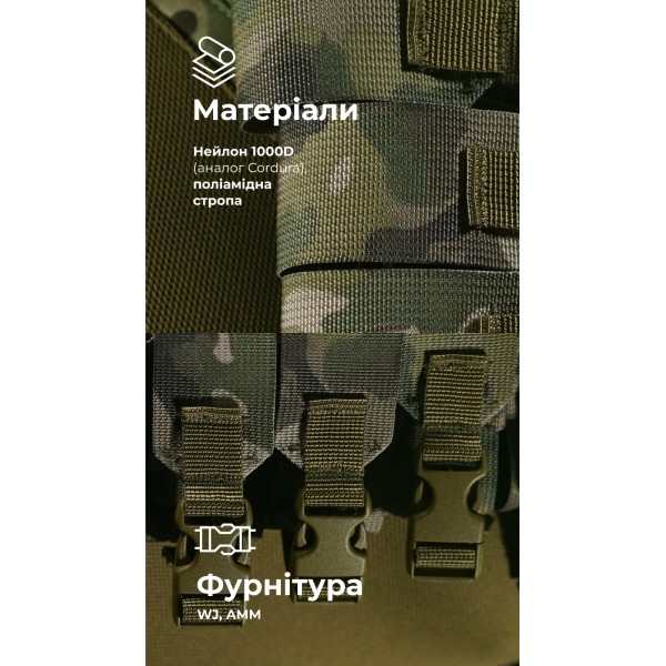Бандольєра під 40-мм гранати «Пращ» (на 12 пострілів | Мультикам неоригінальний) ТМ Балістика - 103060404 Бандольєра під 40-мм гранати «Пращ» (на 12 пострілів | Мультикам неоригінальний) ТМ Балістика - 103060404
