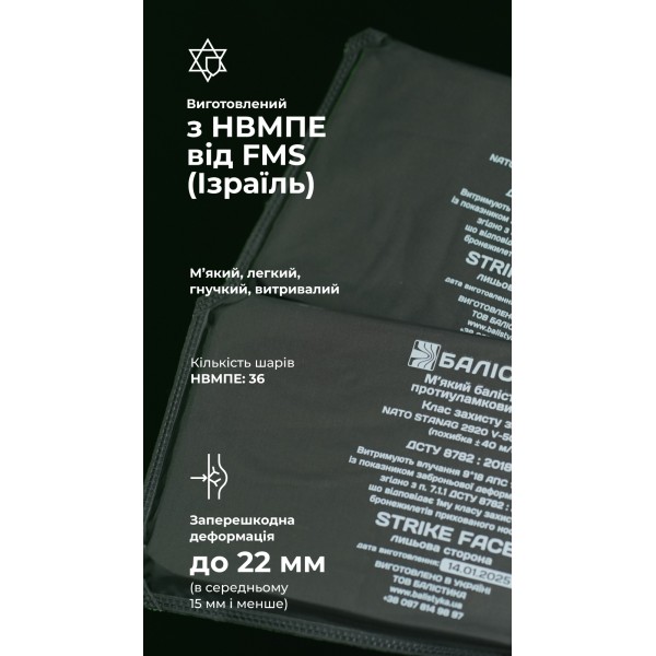Баллистические пакеты к камербандам WAS LPC (1 класс | M | 25×13 см | 2 шт. | 390 г | НВМПЭ ✡ Израиль) ТМ Баллистика - 1050416