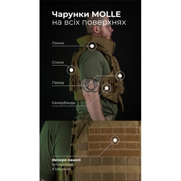 Бронежилет "Сармат" (S-L | 2 клас захисту | під бронеплити 25х30 см | Койот) ТМ Балістика - 1070401