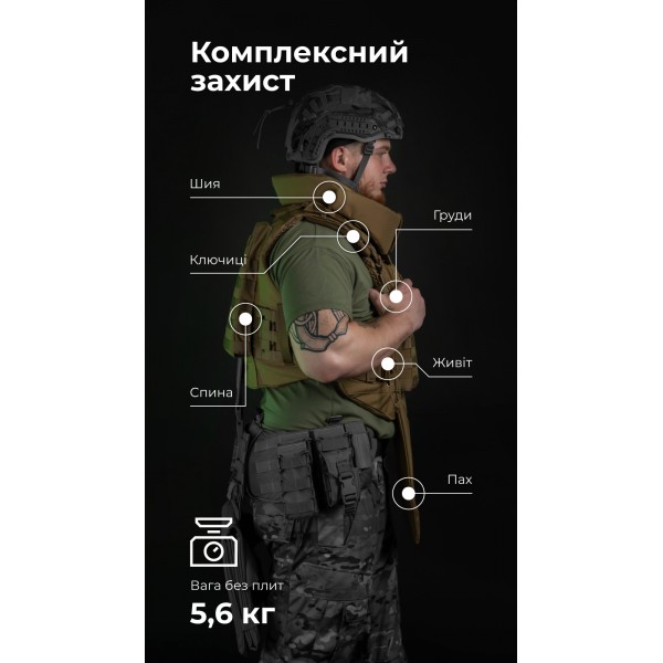 Бронежилет "Сармат" (S-L | 2 клас захисту | під бронеплити 25х30 см | Койот) ТМ Балістика - 1070401
