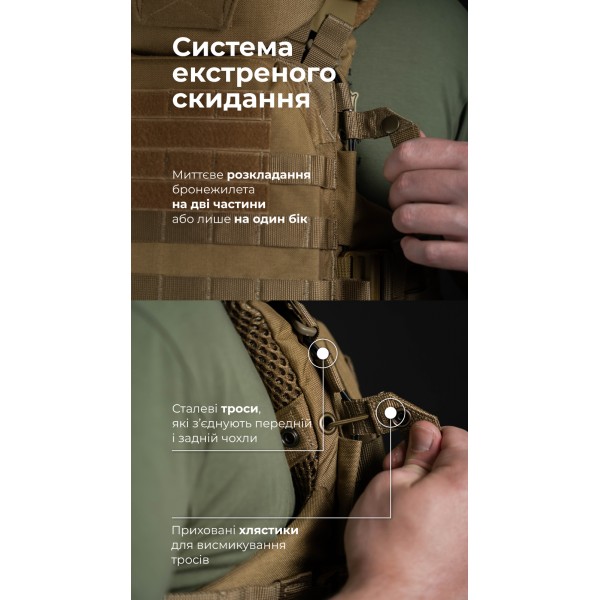Бронежилет "Сармат" (S-L | 2 клас захисту | під бронеплити 25х30 см | Койот) ТМ Балістика - 1070401