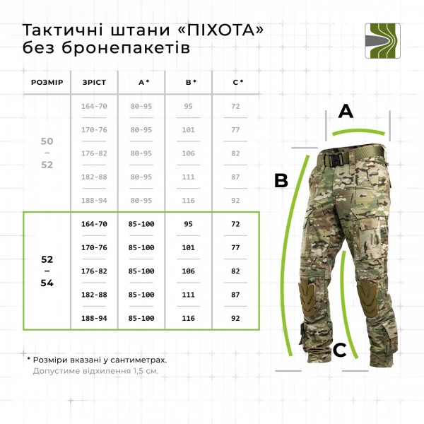 Тактичні штани "Піхота" без бронепакетів (Мультикам | 52-54 | 170-176) ТМ Балістика - 1120504010402 Тактичні штани "Піхота" без бронепакетів (Мультикам | 52-54 | 170-176) ТМ Балістика - 1120504010402