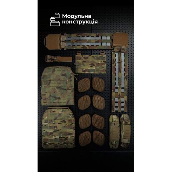 Чоловіча модульна плитоноска “М4” з жорсткими камербандами (M-XL | Під плити 25х30 см | Мультикам неоригінальний) ТМ Балістика - 13201020104