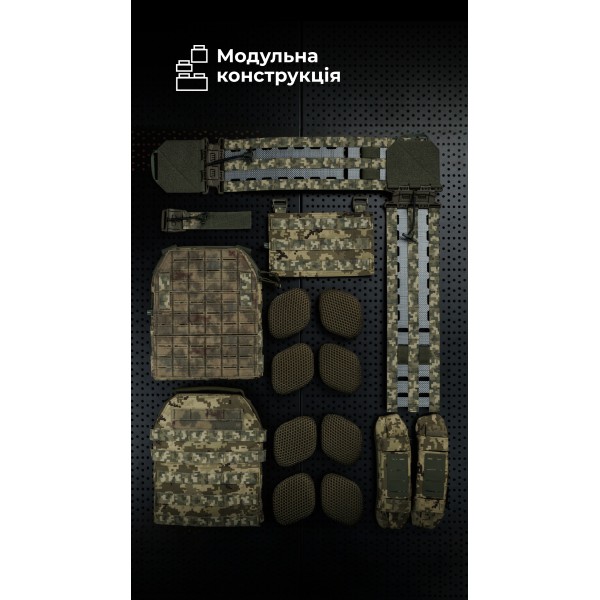 Чоловіча модульна плитоноска “М4” з жорсткими камербандами (M-XL | Під плити 25х30 см | ММ14 “Піксель”) ТМ Балістика - 13201020107