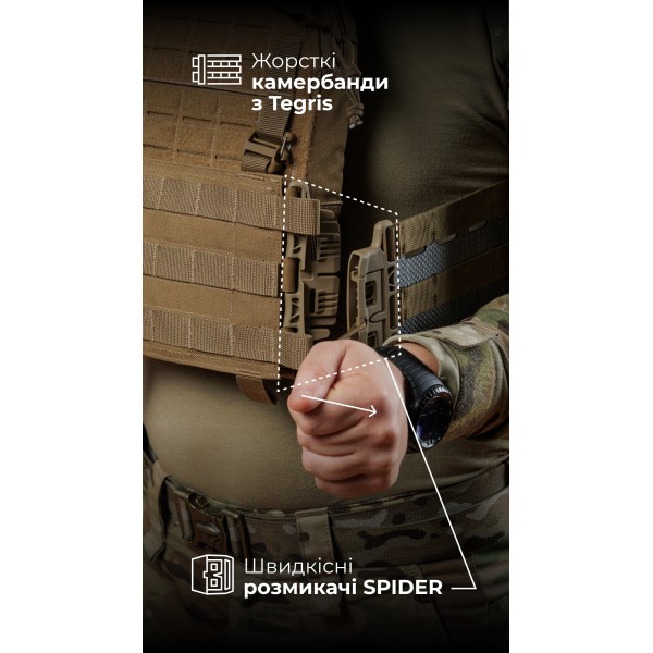 Чоловіча модульна плитоноска “М4” з жорсткими камербандами та захистом шиї (M-XL | 1 клас | Під плити 25х30 см | Койот) ТМ Балістика - 1320103010101 Чоловіча модульна плитоноска “М4” з жорсткими камербандами та захистом шиї (M-XL | 1 клас | Під плити 25х30 см | Койот) ТМ Балістика - 1320103010101