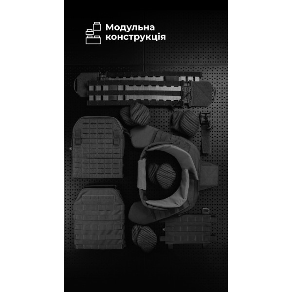 Чоловіча модульна плитоноска “М4” з жорсткими камербандами та захистом шиї (M-XL | 1 клас | Під плити 25х30 см | Чорний) ТМ Балістика - 1320103010601