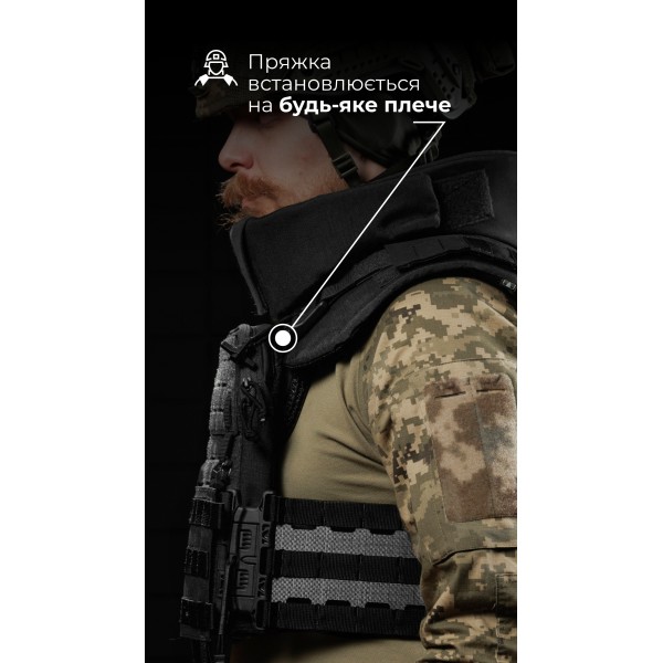 Чоловіча модульна плитоноска “М4” з жорсткими камербандами та захистом шиї (M-XL | 1 клас | Під плити 25х30 см | Чорний) ТМ Балістика - 1320103010601