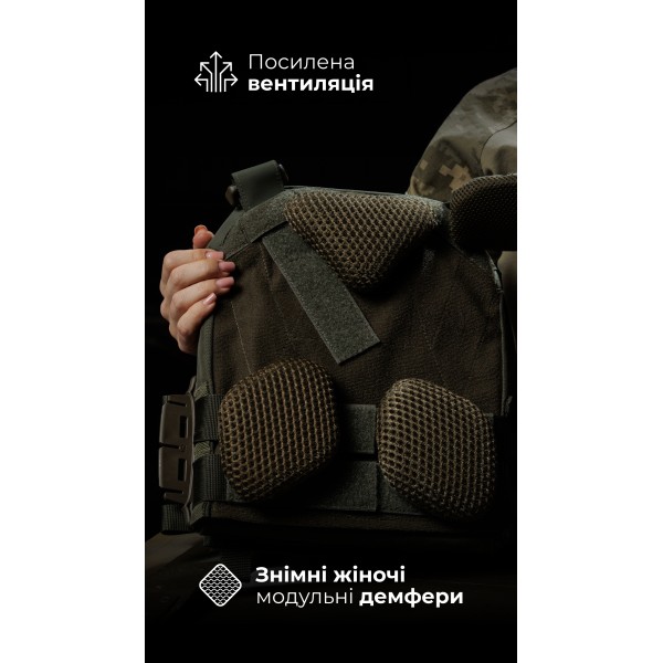 Жіноча модульна плитоноска “М4” з жорсткими камербандами (M-XL | Під плити 25х30 см | Олива) ТМ Балістика - 13202020102