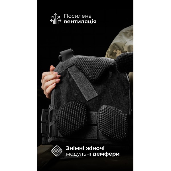 Жіноча модульна плитоноска “М4” з жорсткими камербандами (M-XL | Під плити 25х30 см | Чорний) ТМ Балістика - 13202020106 Жіноча модульна плитоноска “М4” з жорсткими камербандами (M-XL | Під плити 25х30 см | Чорний) ТМ Балістика - 13202020106
