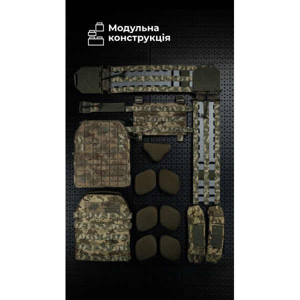 Жіноча модульна плитоноска “М4” з жорсткими камербандами (M-XL | Під плити 25х30 см | ММ14 “Піксель”) ТМ Балістика - 13202020107