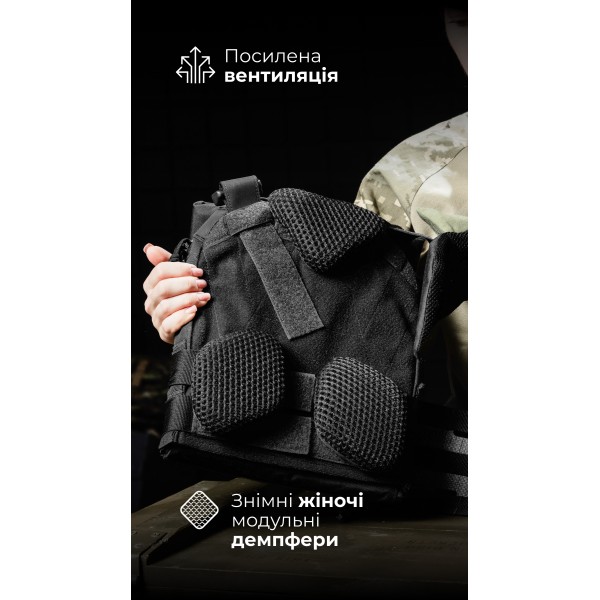 Жіноча модульна плитоноска “М4” з жорсткими камербандами та захистом шиї (M-XL | 1 клас | Під плити 25х30 см | Чорний) ТМ Балістика - 1320203010601 Жіноча модульна плитоноска “М4” з жорсткими камербандами та захистом шиї (M-XL | 1 клас | Під плити 25х30 см | Чорний) ТМ Балістика - 1320203010601