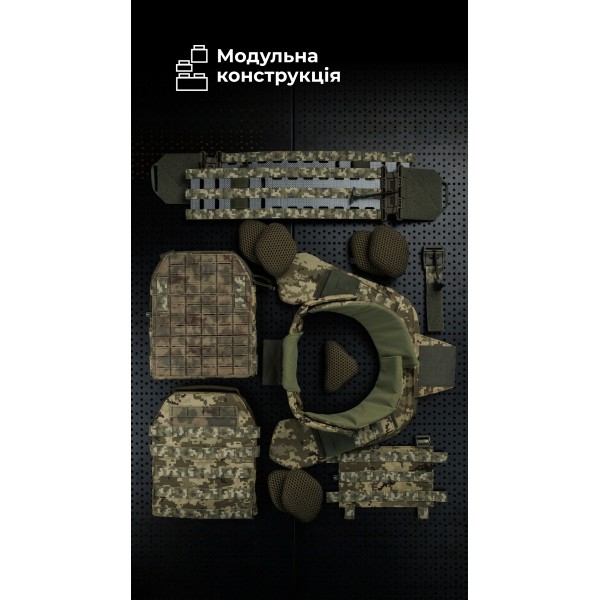 Жіноча модульна плитоноска “М4” з жорсткими камербандами та захистом шиї (M-XL | 1 клас | Під плити 25х30 см | ММ14 “Піксель”) ТМ Балістика - 1320203010701 Жіноча модульна плитоноска “М4” з жорсткими камербандами та захистом шиї (M-XL | 1 клас | Під плити 25х30 см | ММ14 “Піксель”) ТМ Балістика - 1320203010701