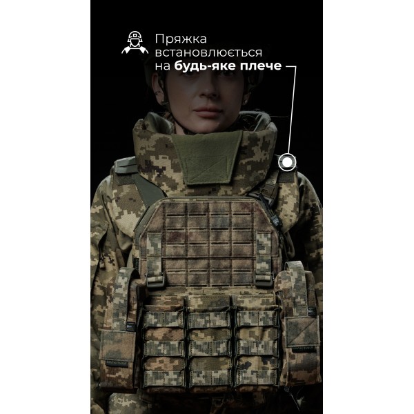 Жіноча модульна плитоноска “М4” з жорсткими камербандами та захистом шиї (M-XL | 1 клас | Під плити 25х30 см | ММ14 “Піксель”) ТМ Балістика - 1320203010701 Жіноча модульна плитоноска “М4” з жорсткими камербандами та захистом шиї (M-XL | 1 клас | Під плити 25х30 см | ММ14 “Піксель”) ТМ Балістика - 1320203010701