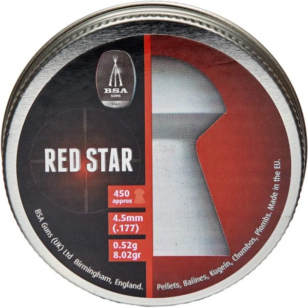 Пули пневматические BSA Red Star. Кал. 4.5 мм. Вес - 0.52 г. 450 шт/уп - 750